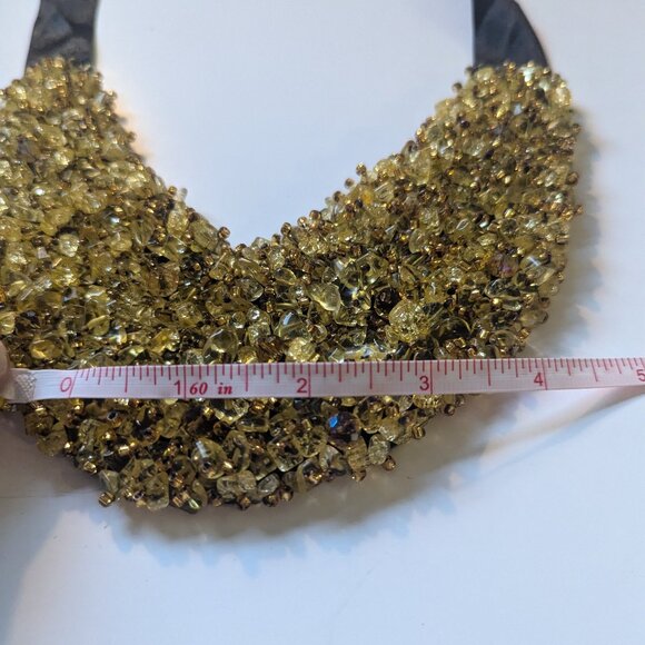 Statement Gold Crystal Bib Necklace Black Ribbon Choker - Picture 10 of 11
